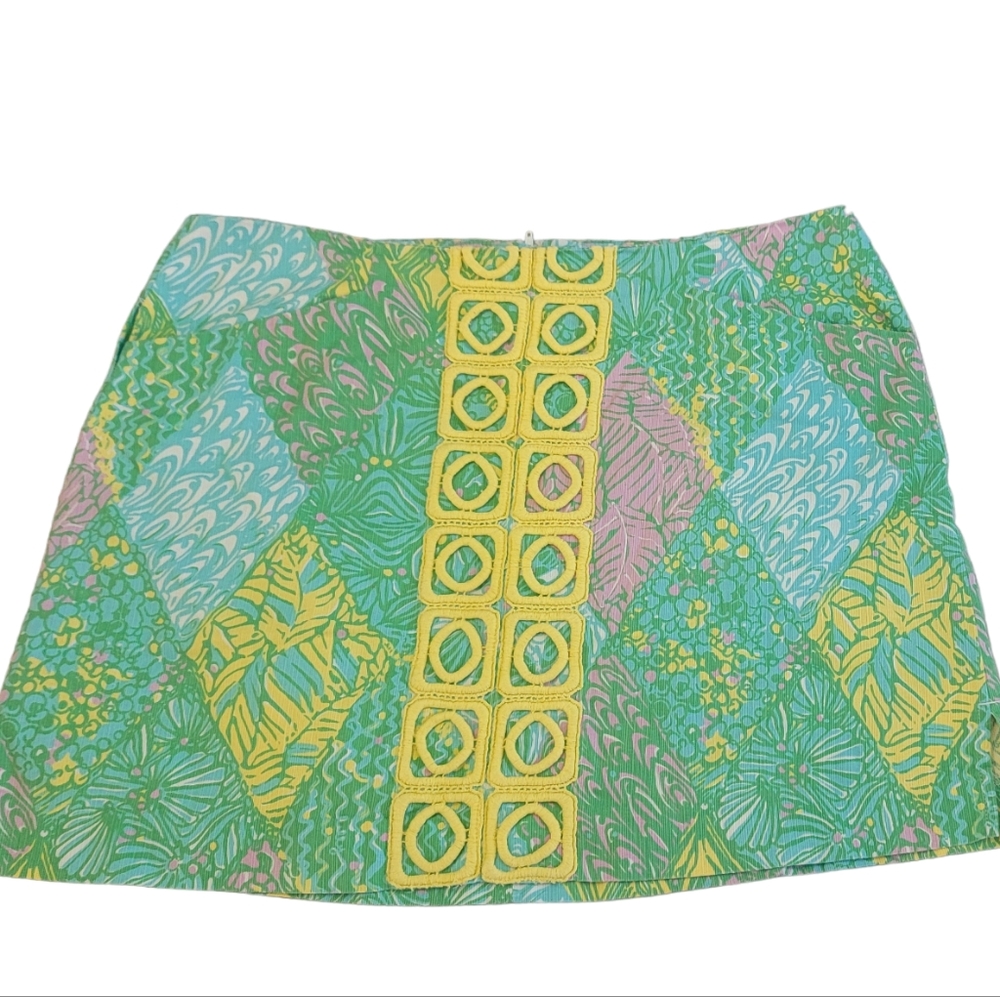 Vintage 80's Lilly Pulitzer green and yellow mini skirt size 14 sweatshirt